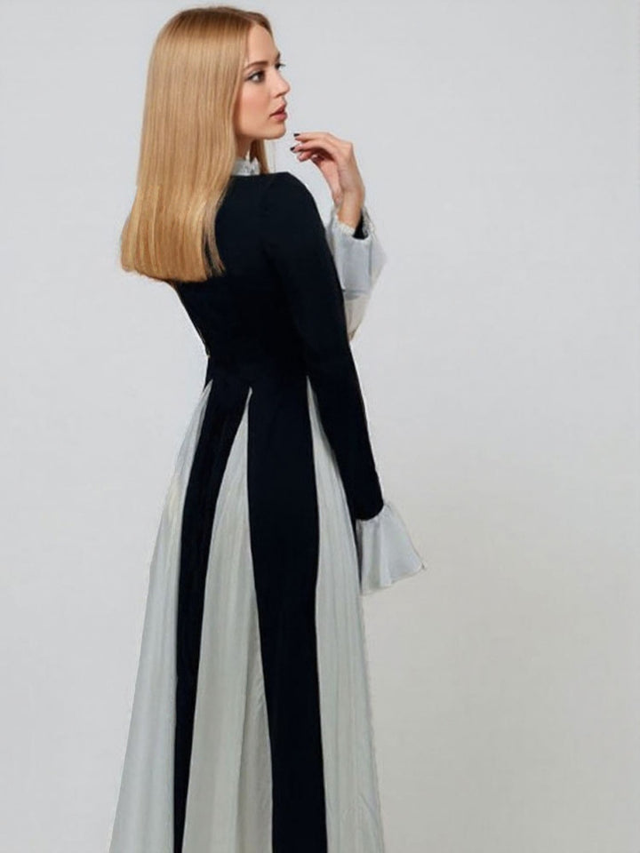Black Contrast Fit And Flare Ruffle Sleeves Maxi Dress