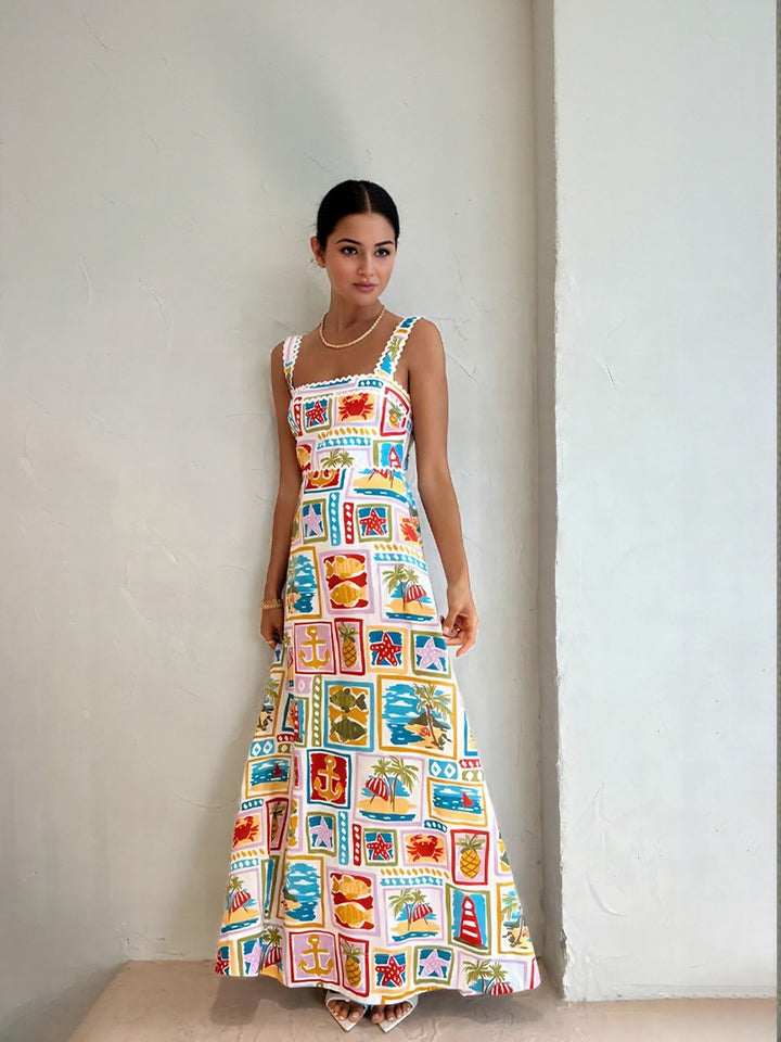 Multi Tropical Print Slip Maxi Dress