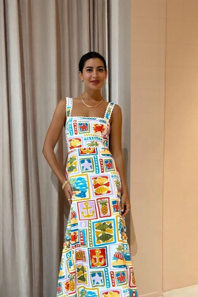 Multi Tropical Print Slip Maxi Dress