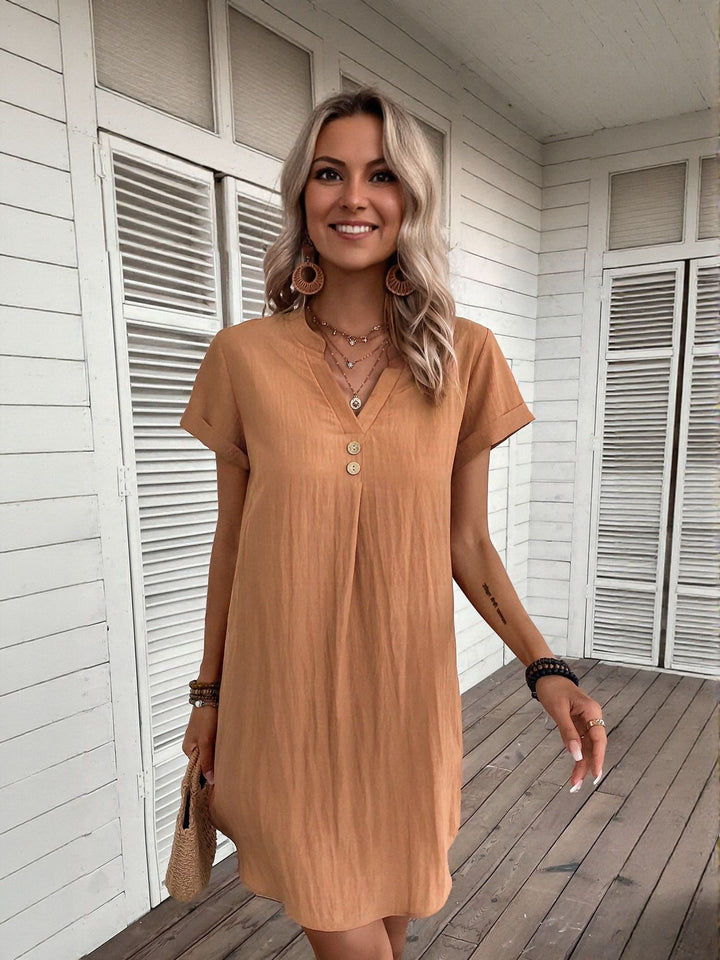 Rust Short Sleeve Shift Dress