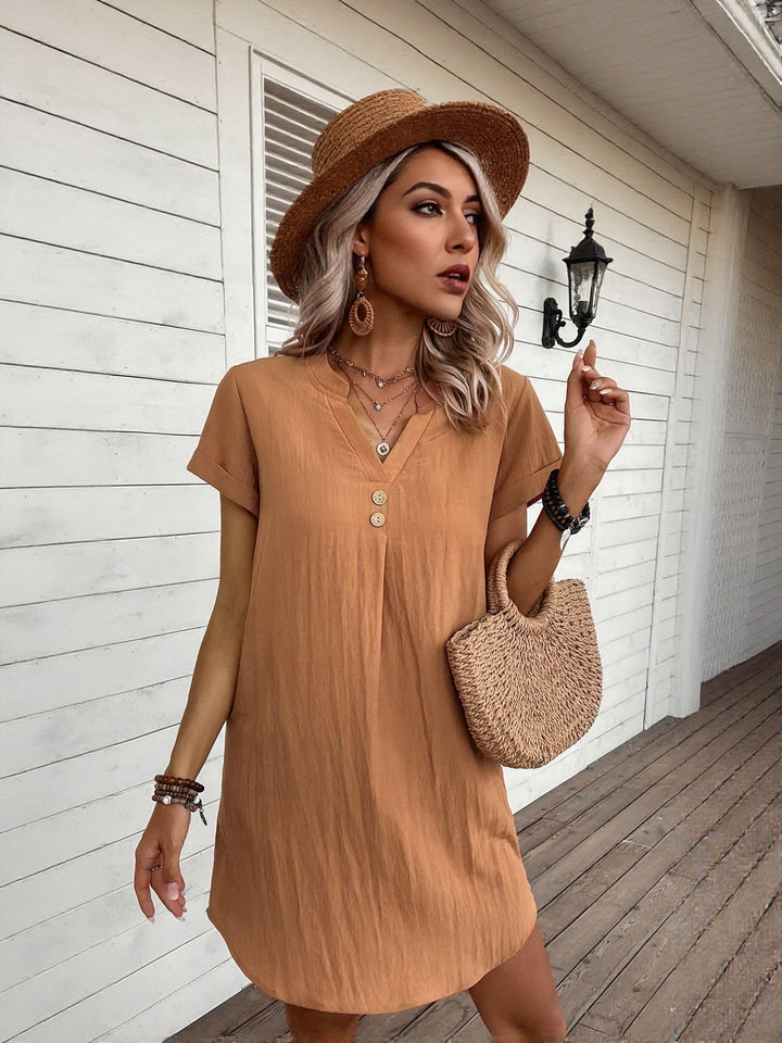 Rust Short Sleeve Shift Dress