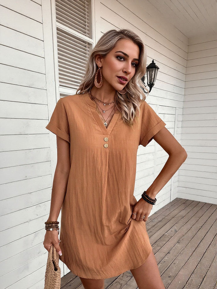 Rust Short Sleeve Shift Dress