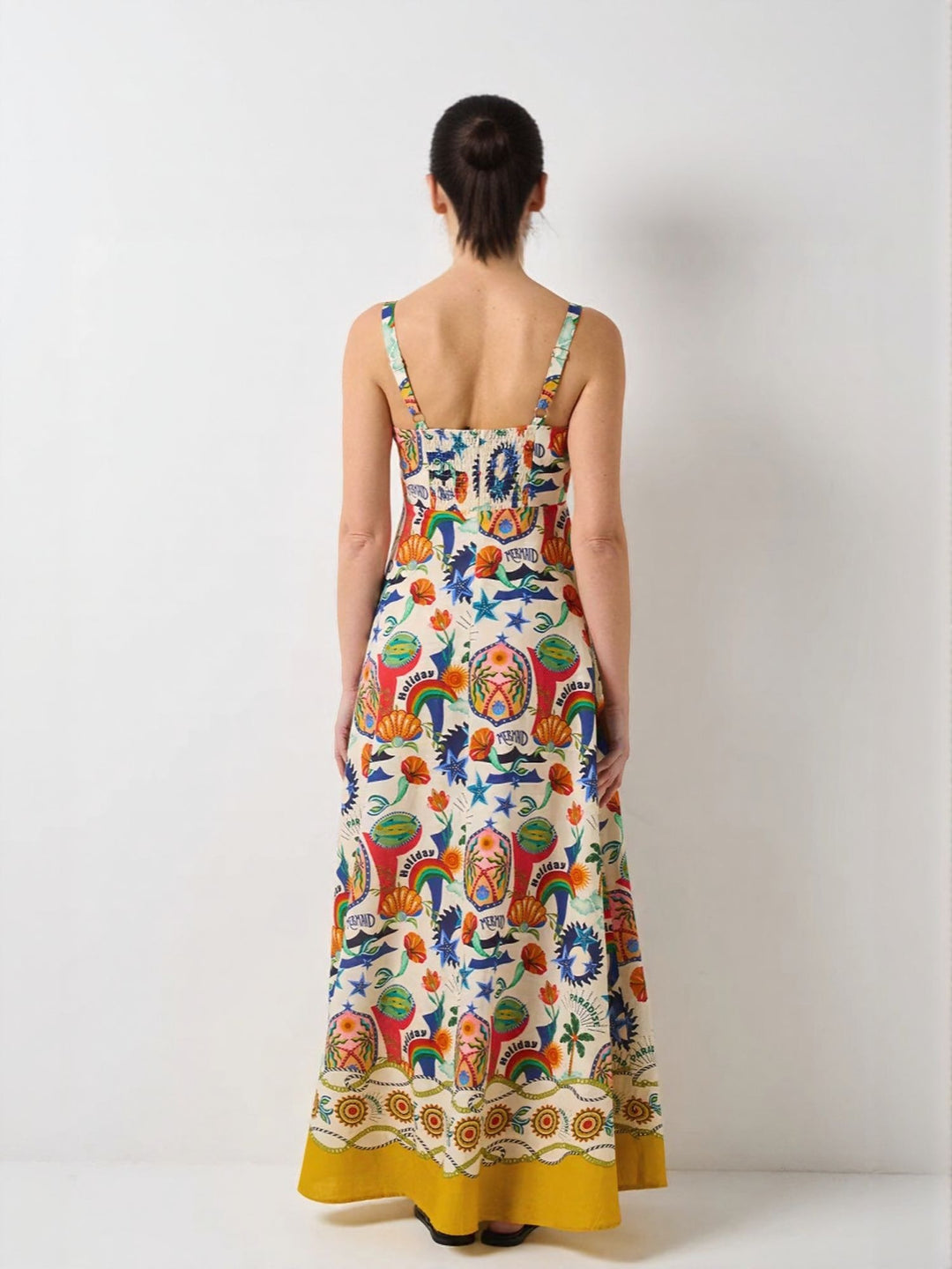 Off White Abstract Print Fit And Flare Maxi