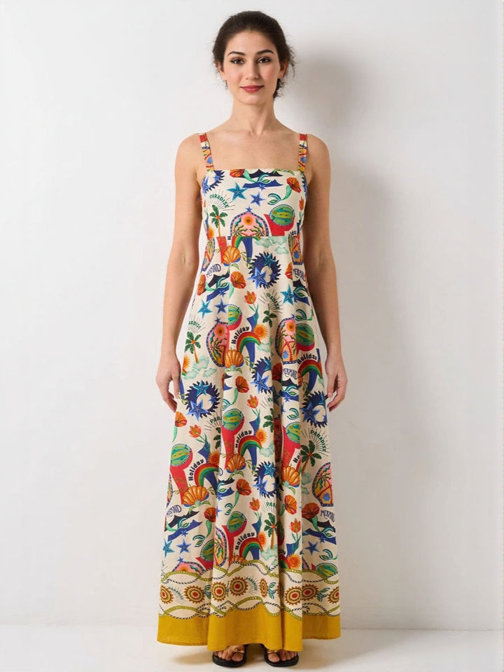 Off White Abstract Print Fit And Flare Maxi