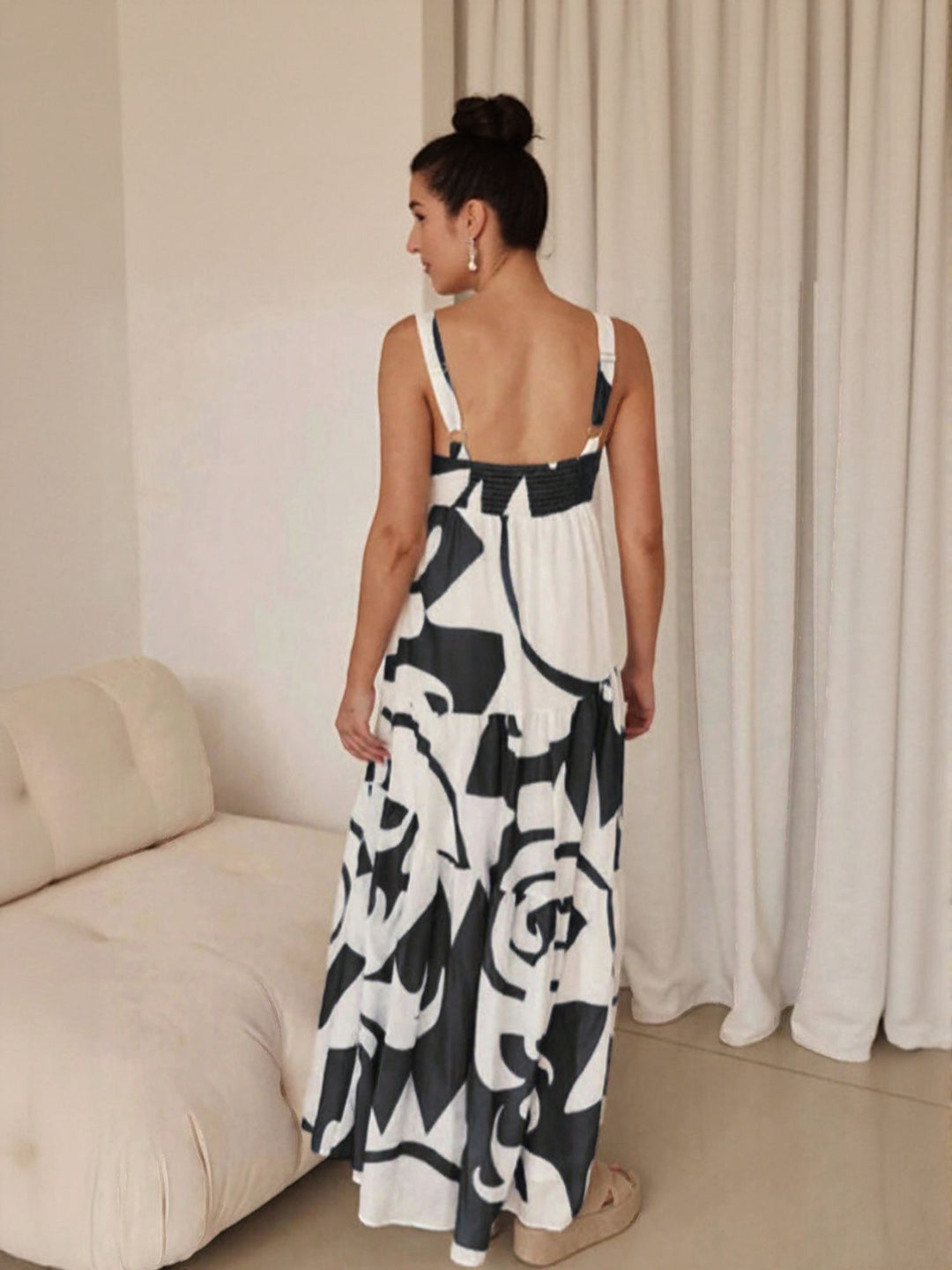 Black Flared Tiered Maxi Dress With Straps