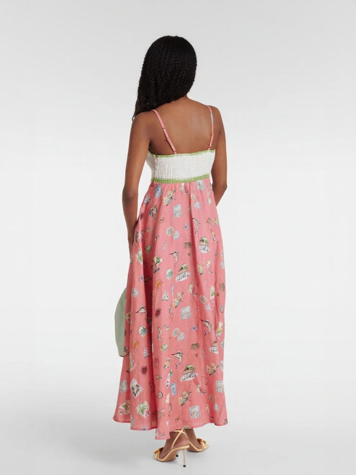 Pink Floral Print Fit And Flare Maxi Dress