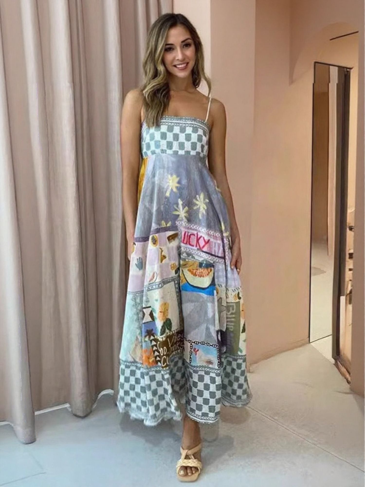 White Floral Print Slip Dress