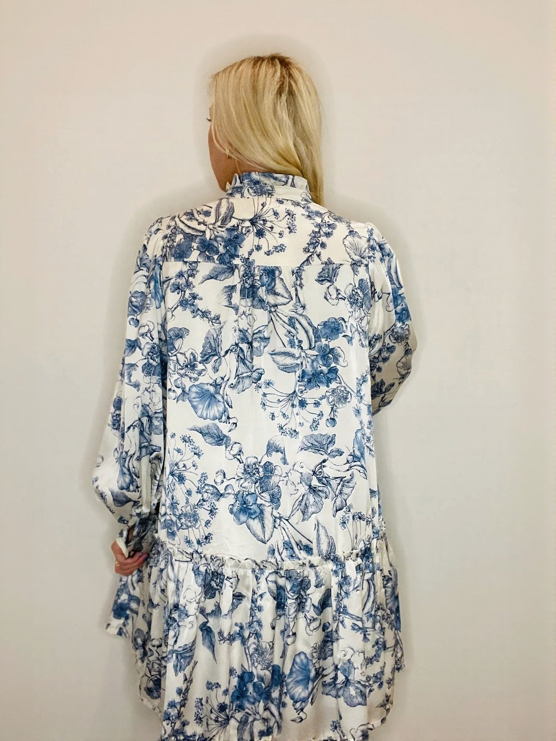 White Oriental Floral Print Skater Dress