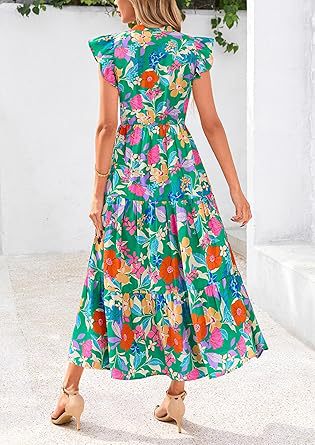Sea Green Printed Flutter Sleeved Midi Dress