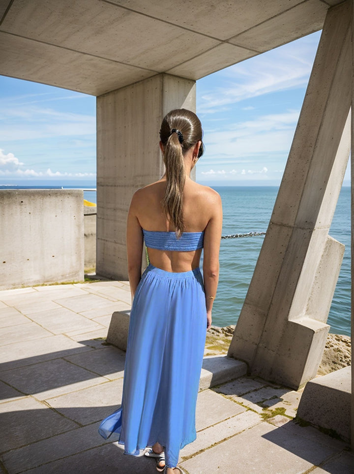 Blue Bustier Dress With Side Cut Out