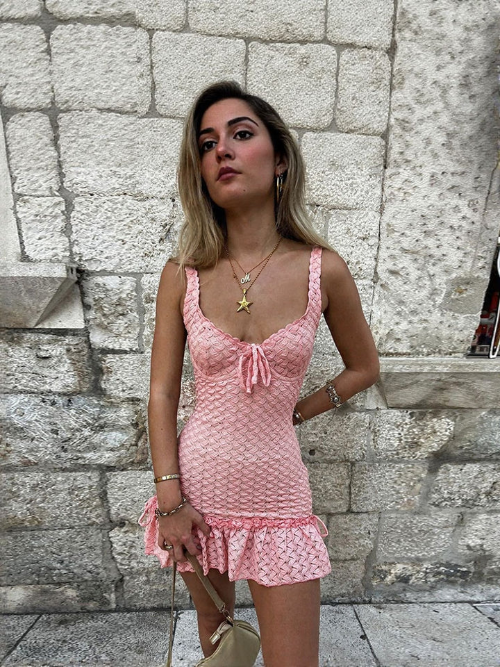 Pink Lace Fitted Dress