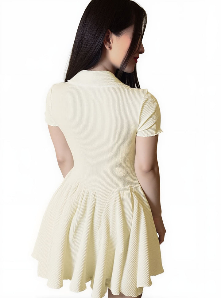 Off White V Neck Collar Fit And Flare Dress