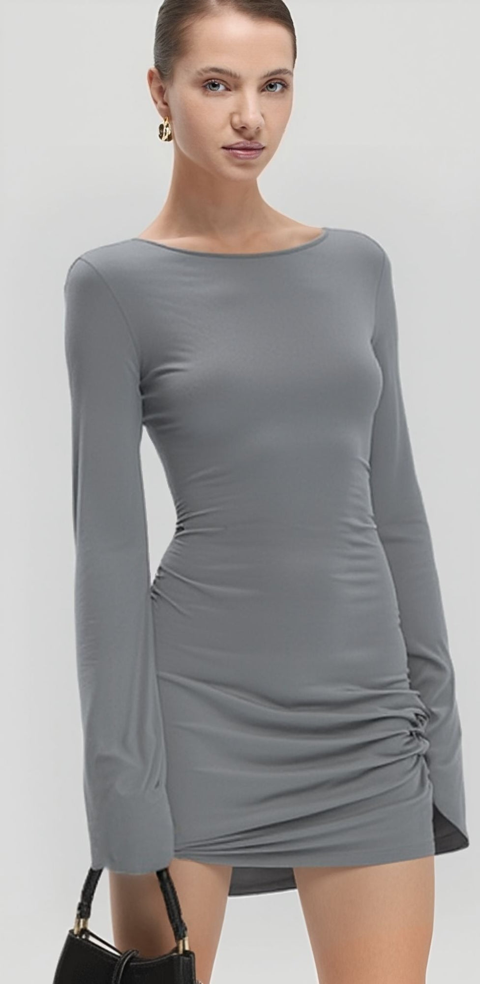 Grey Full Sleeves Mini Dress