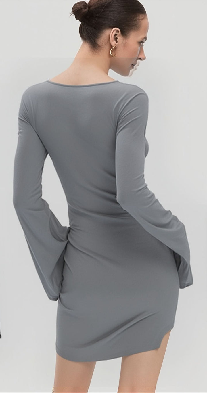 Grey Full Sleeves Mini Dress
