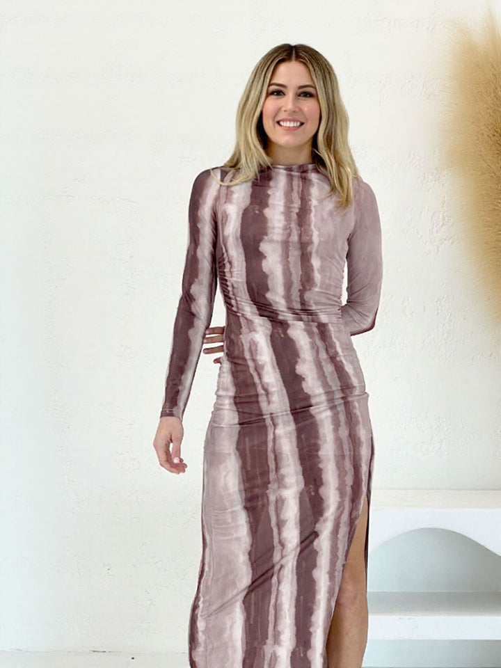 Brown High Slit Slim Fit Dress