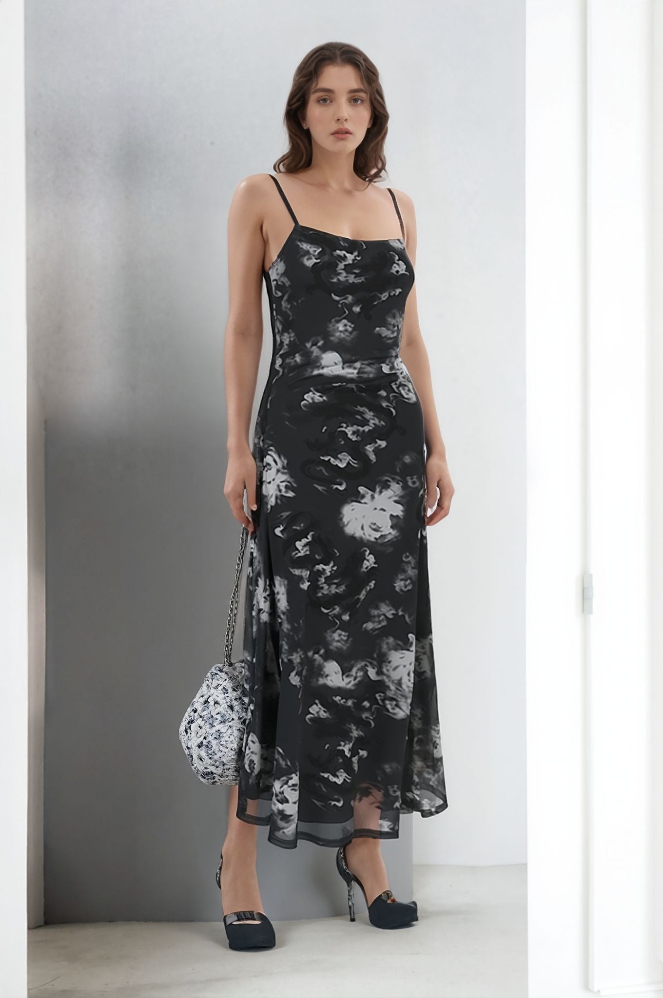 Black Tie And Dye Print Maxi Dress