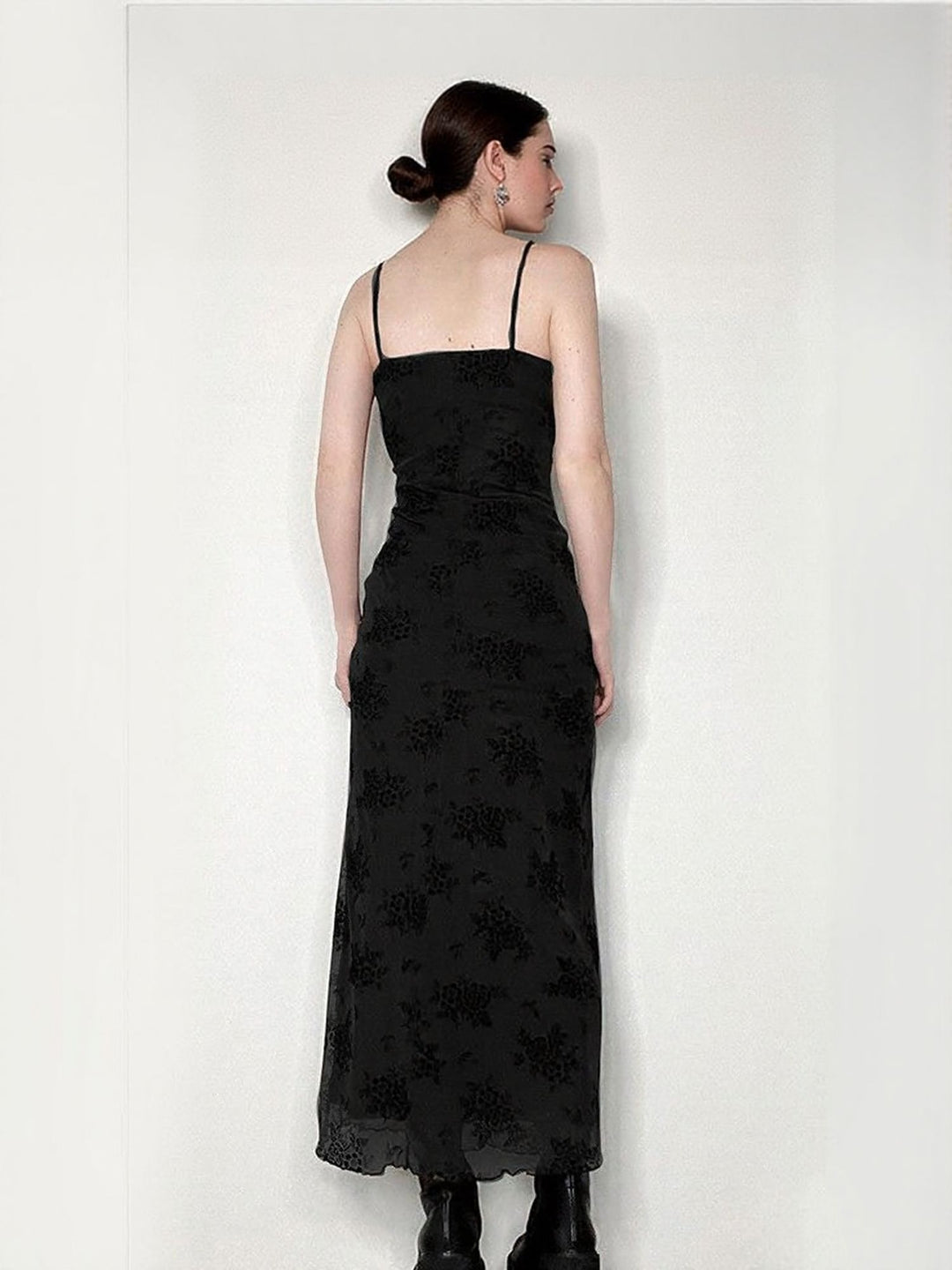 Black Floral Print Slip Maxi Dress