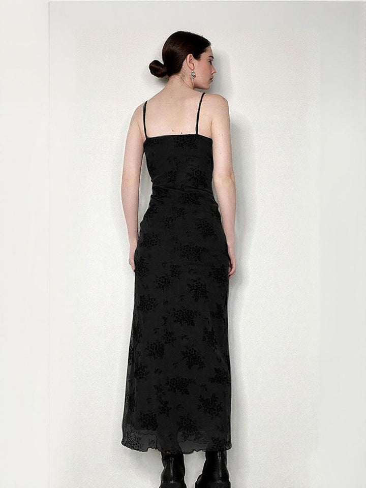 Black Floral Print Slip Maxi Dress