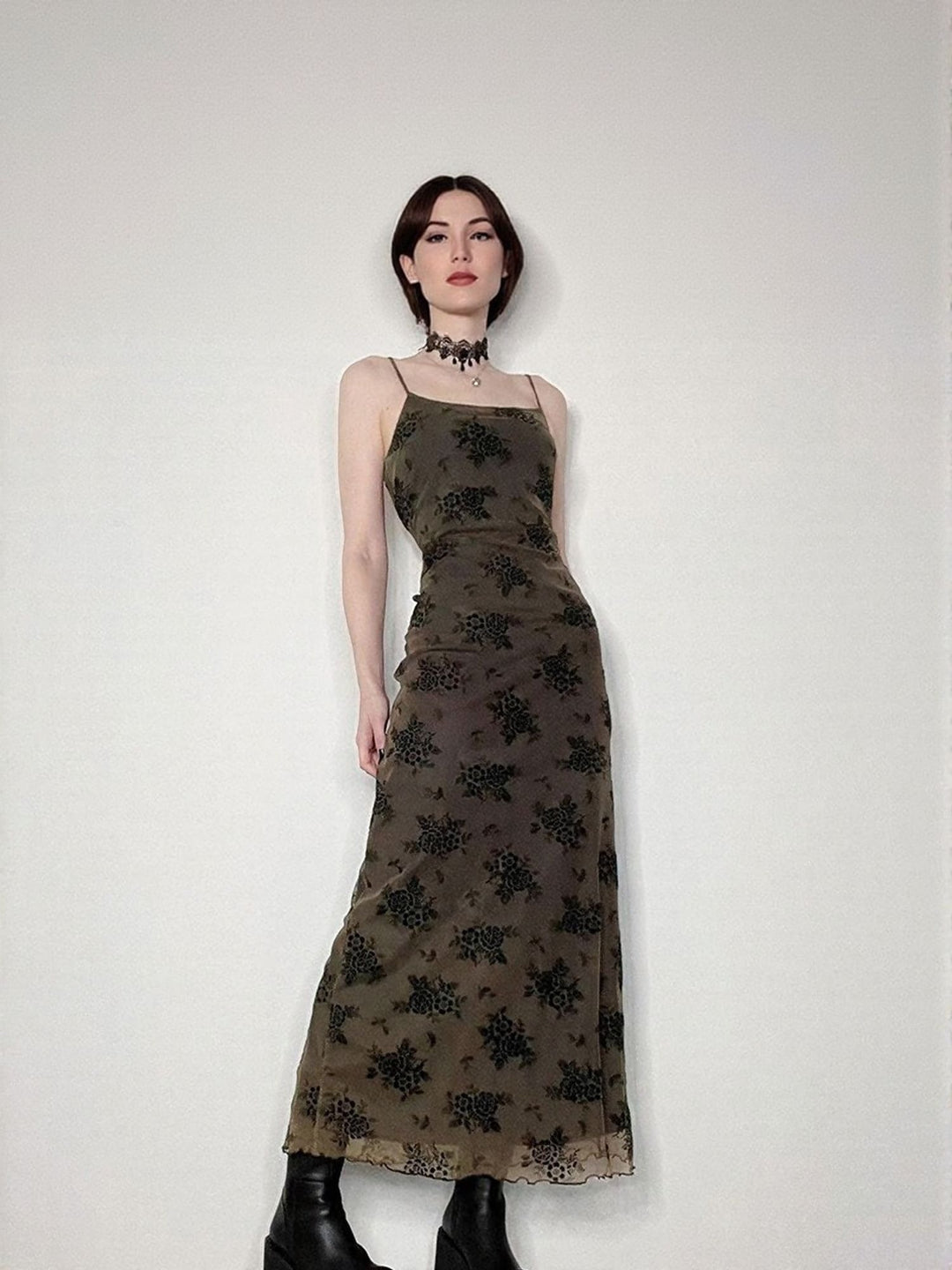 Green Floral Print Slip Maxi Dress