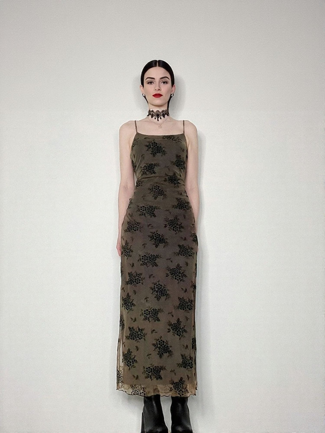 Green Floral Print Slip Maxi Dress
