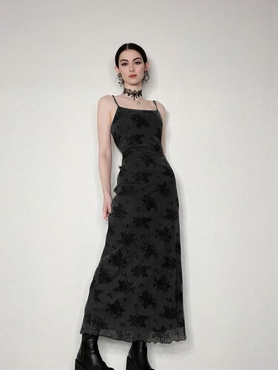 Black Floral Print Slip Maxi Dress