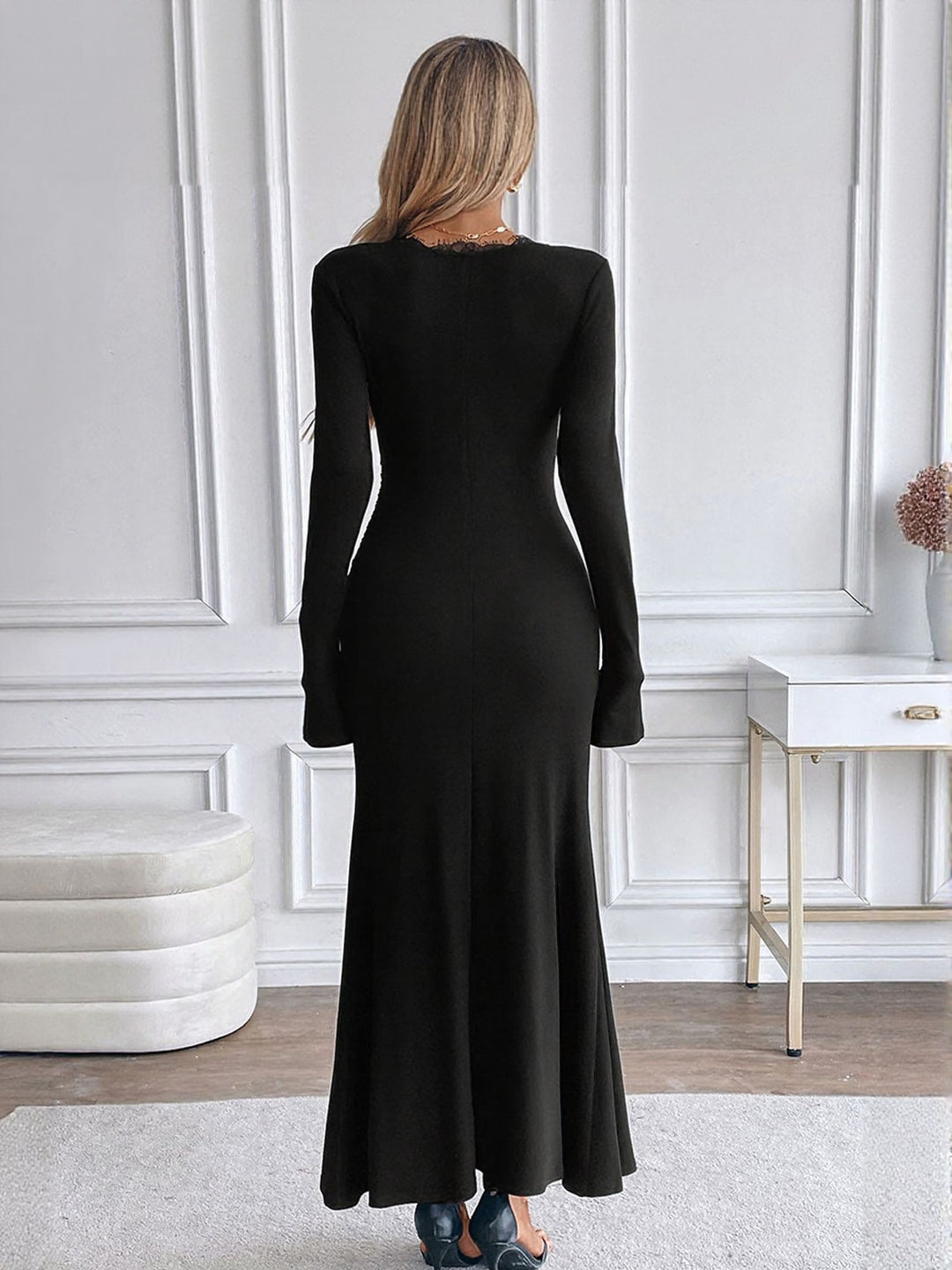 Black Lace Insert Bodycon Dress