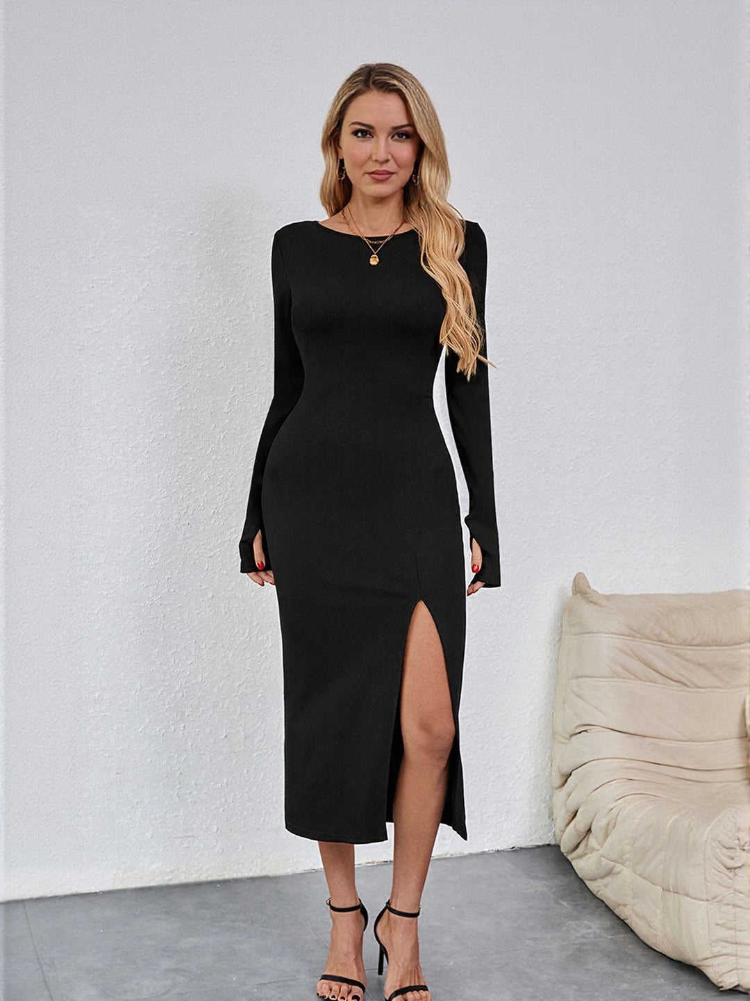 Black High Slit Maxi Dress