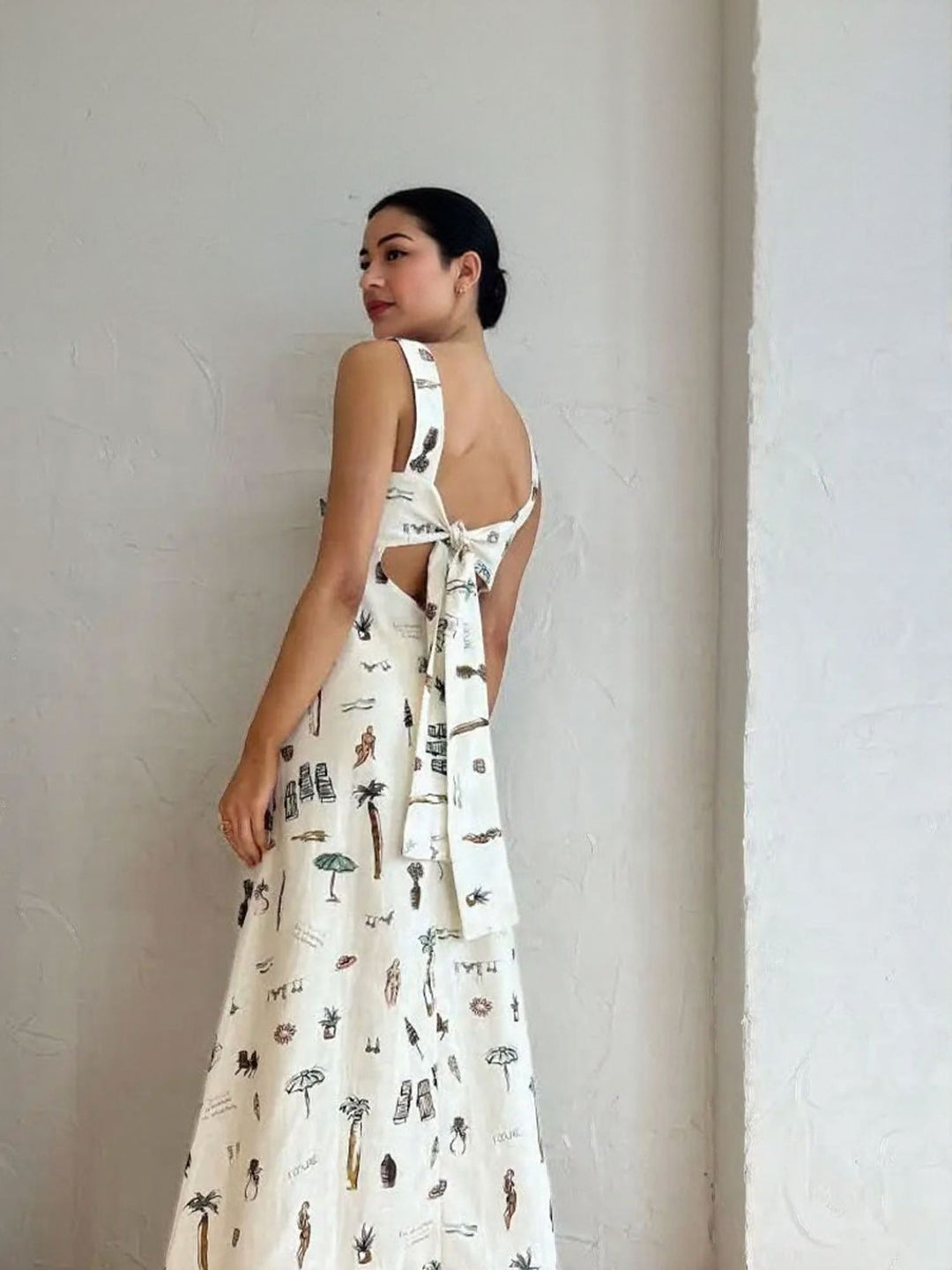 White Abstract Printed Slip Dress