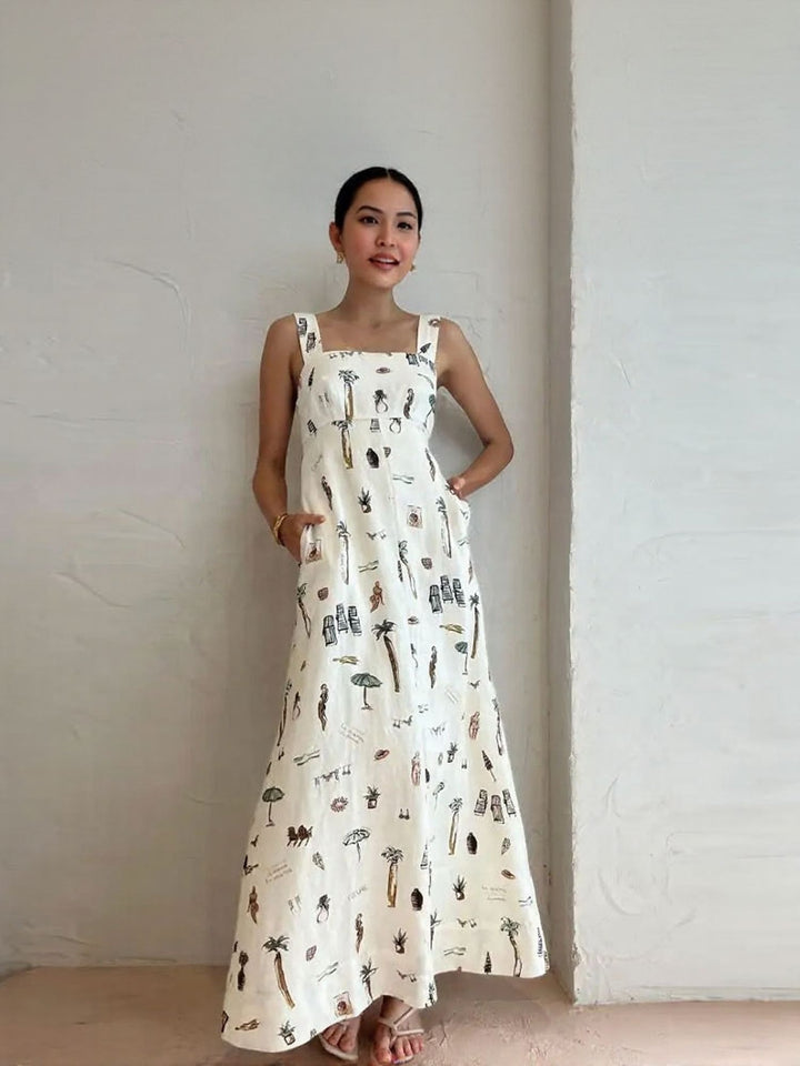 White Abstract Printed Slip Dress
