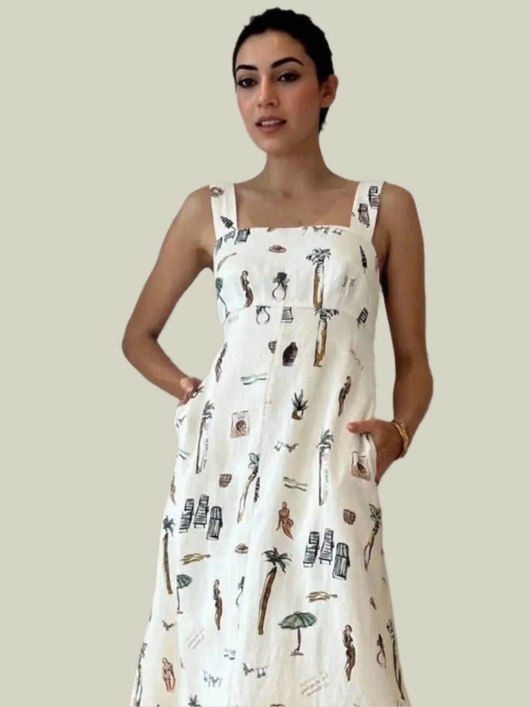 White Abstract Printed Slip Dress