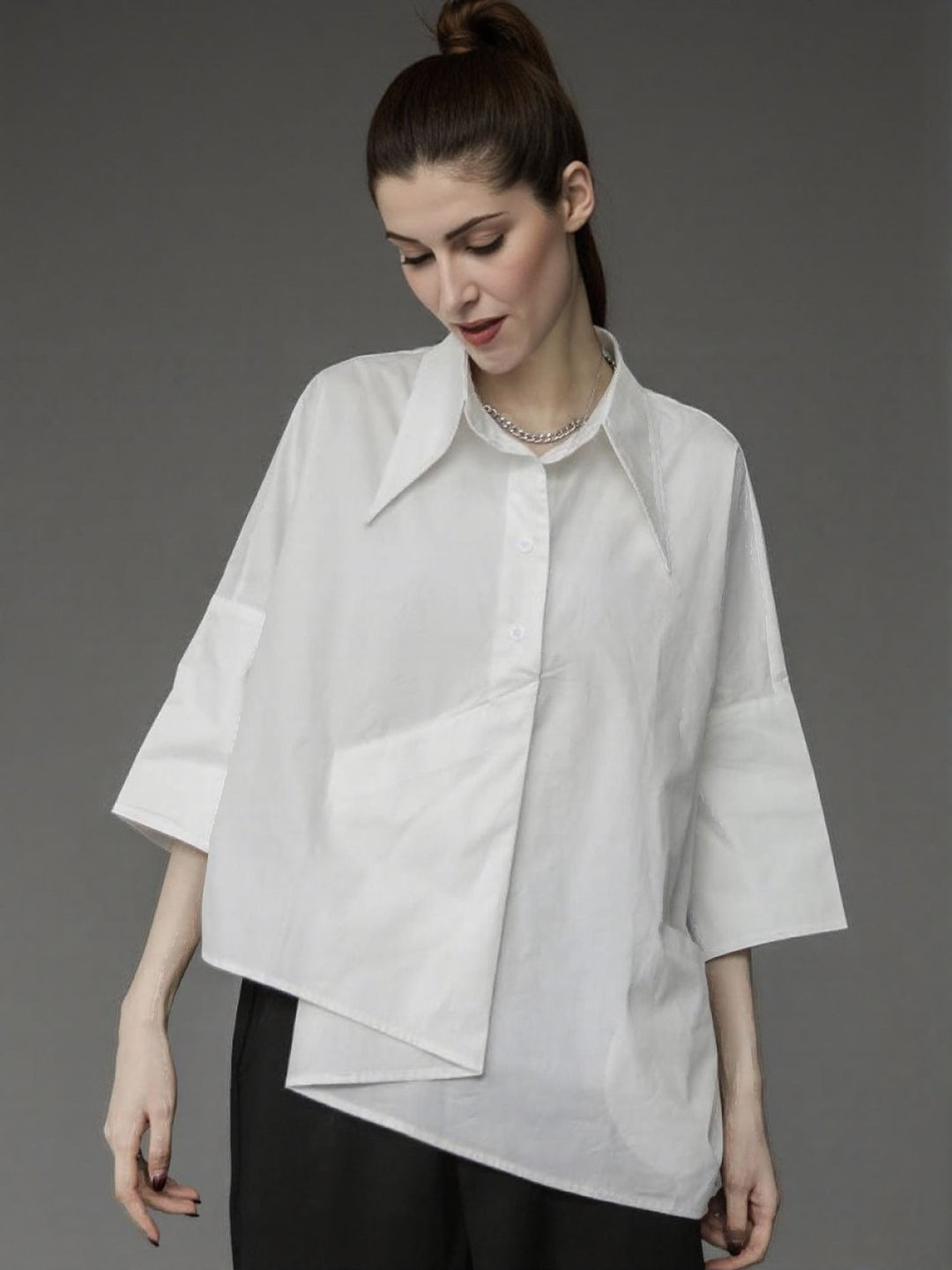 White Boxy Solid Shirt With Assymetric Hem