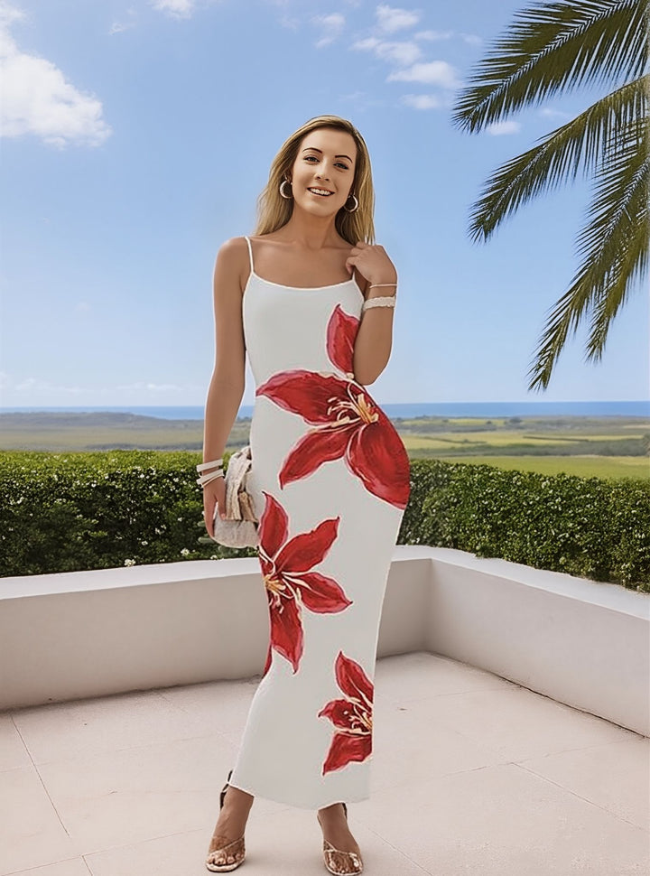 White Bold Floral Printed Strappy Dress