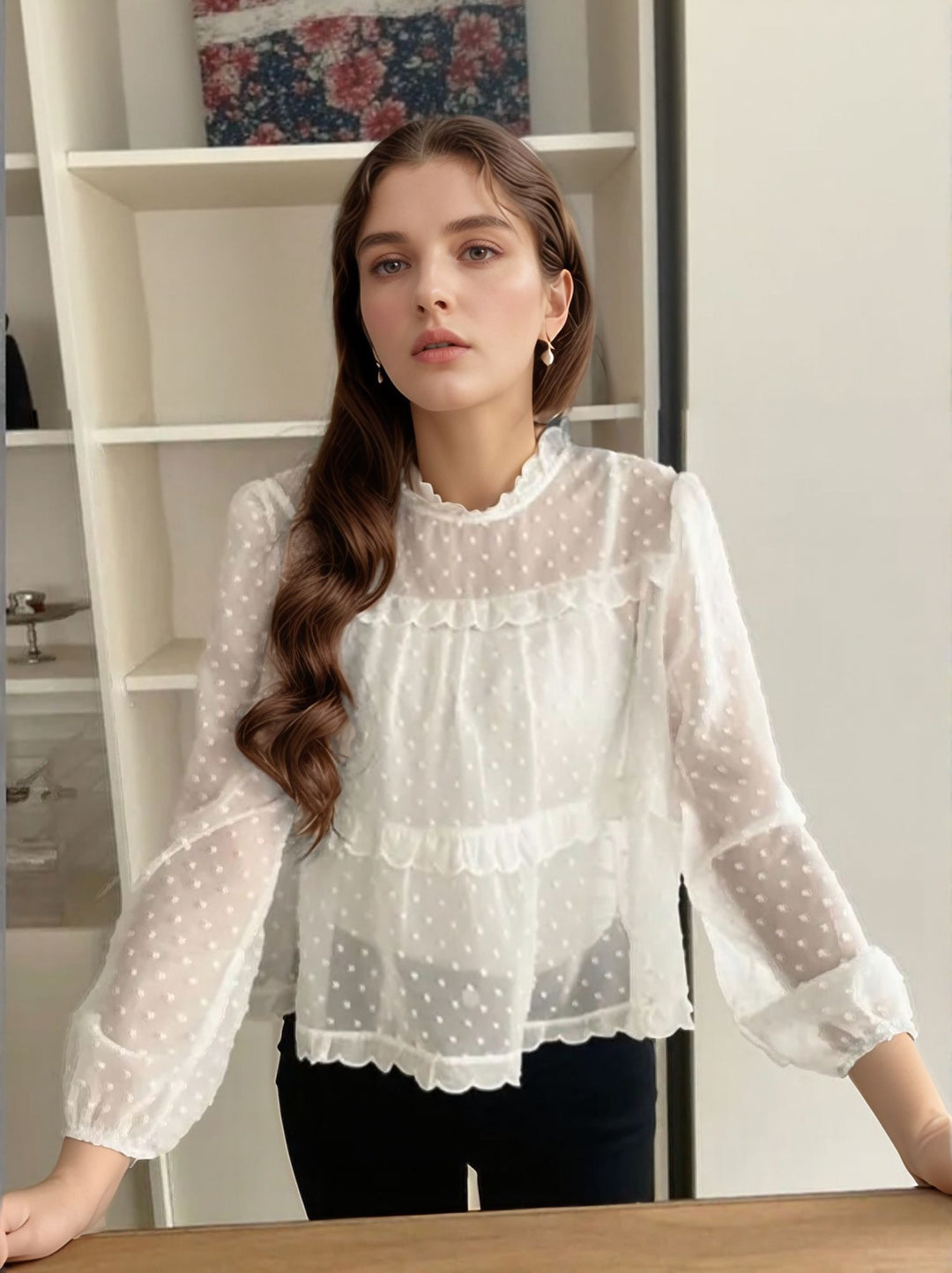 White Textured Sheer Blouse