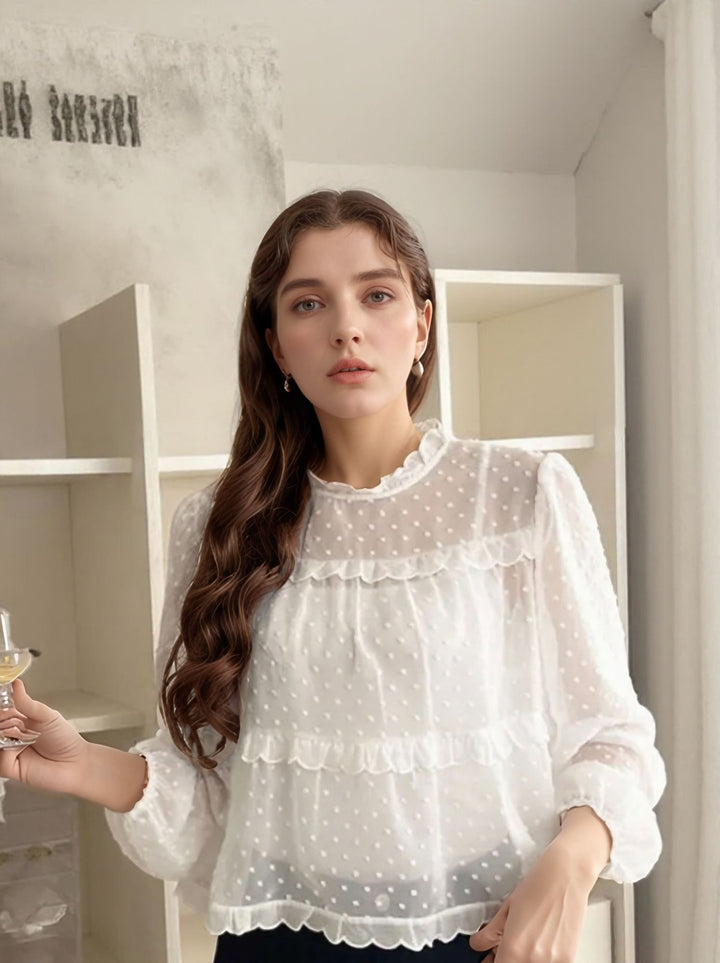 White Textured Sheer Blouse