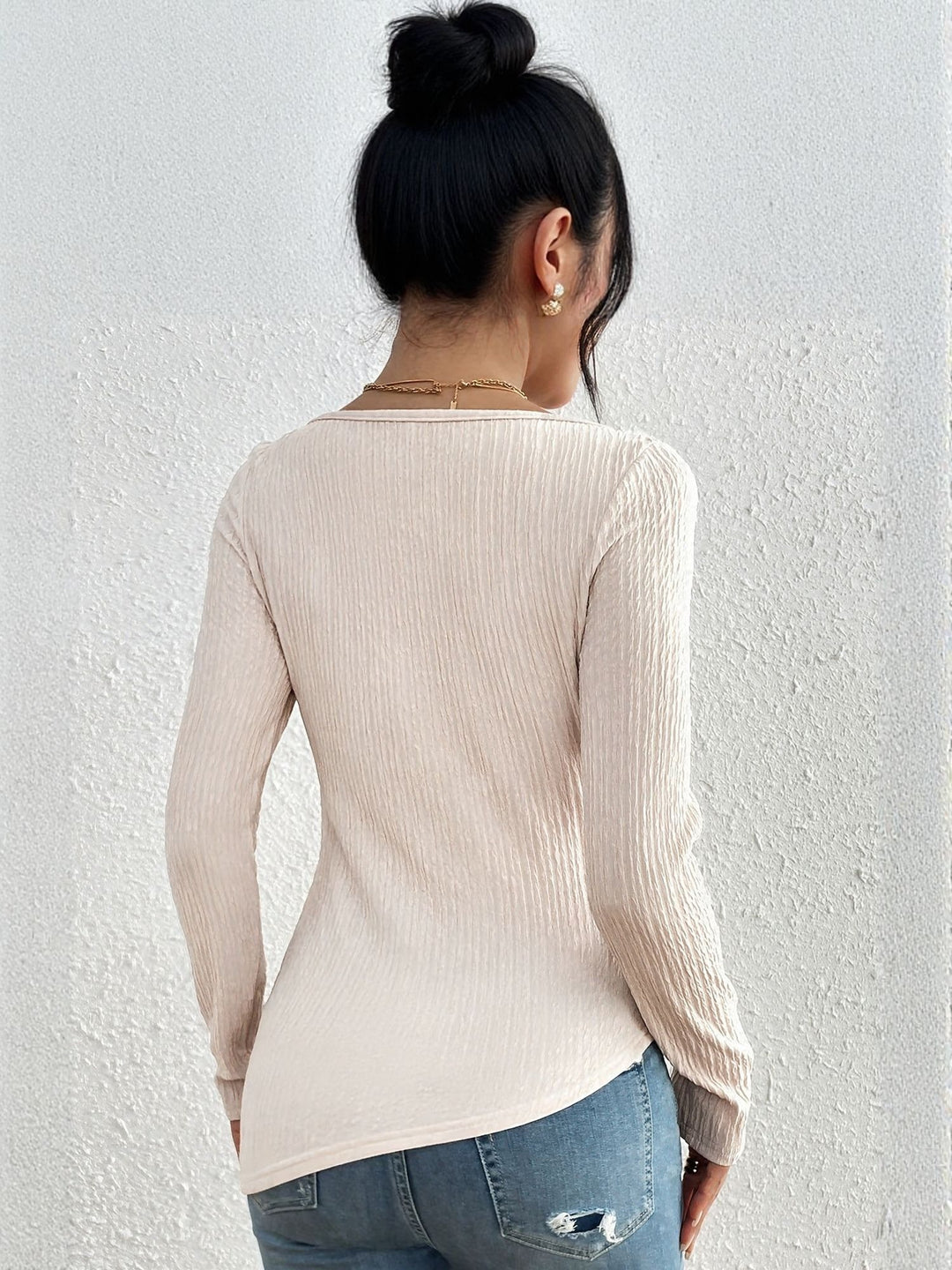 Cream Scoop Neck Side Ruched Top