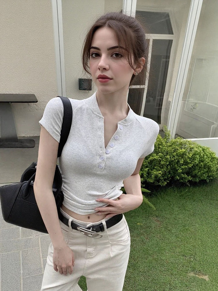 Grey Short Sleeve Fitted Tshirt