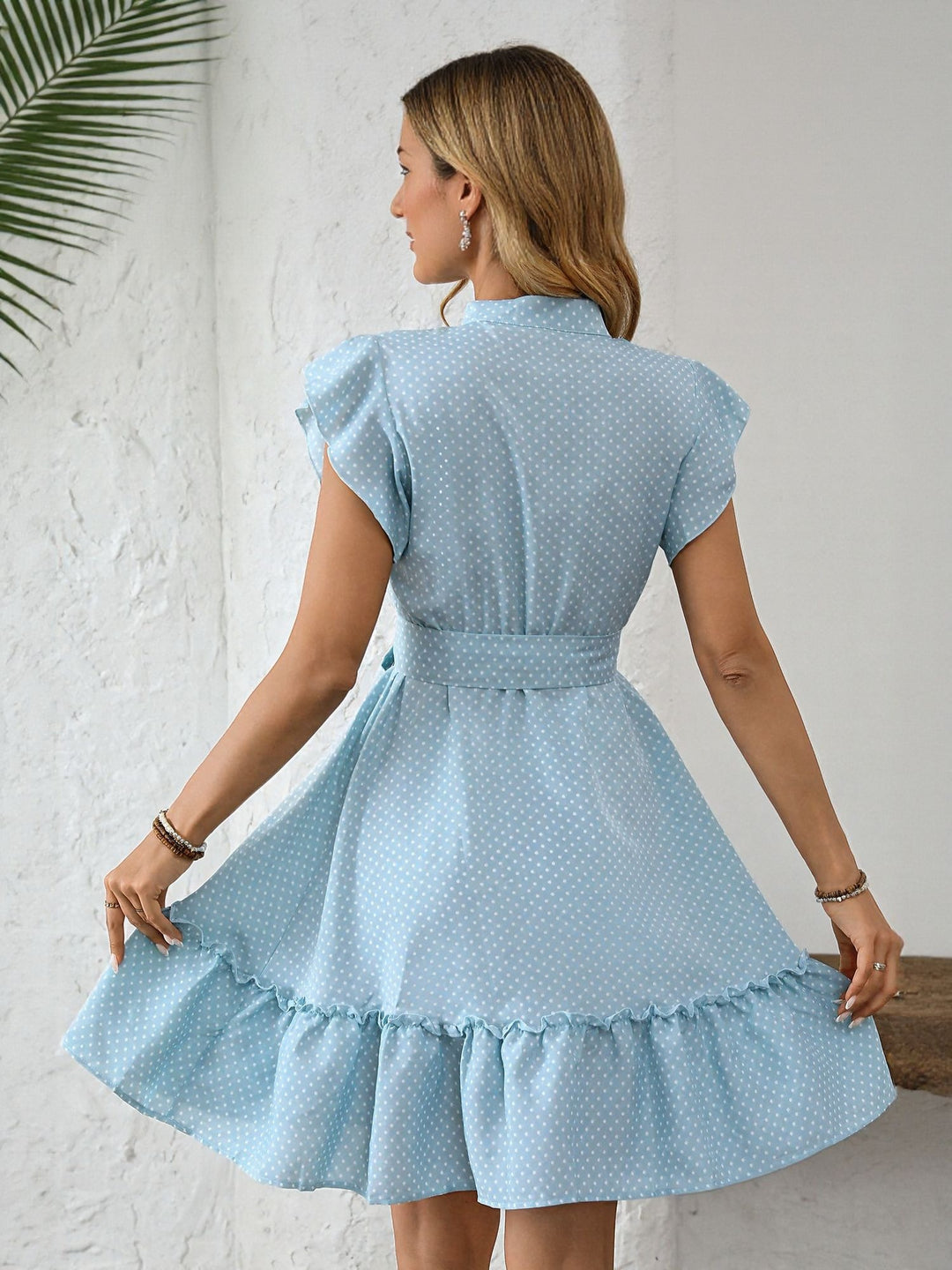 Blue Button Down Dress With Tie Up