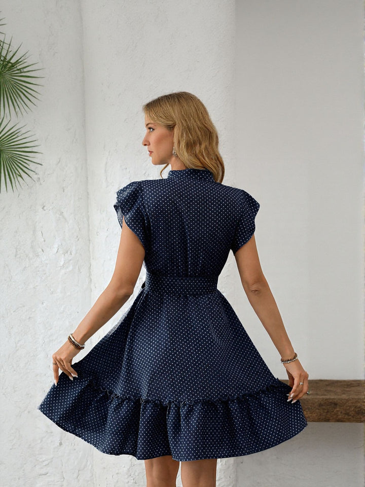 Navy Blue Button Down Dress With Tie Up