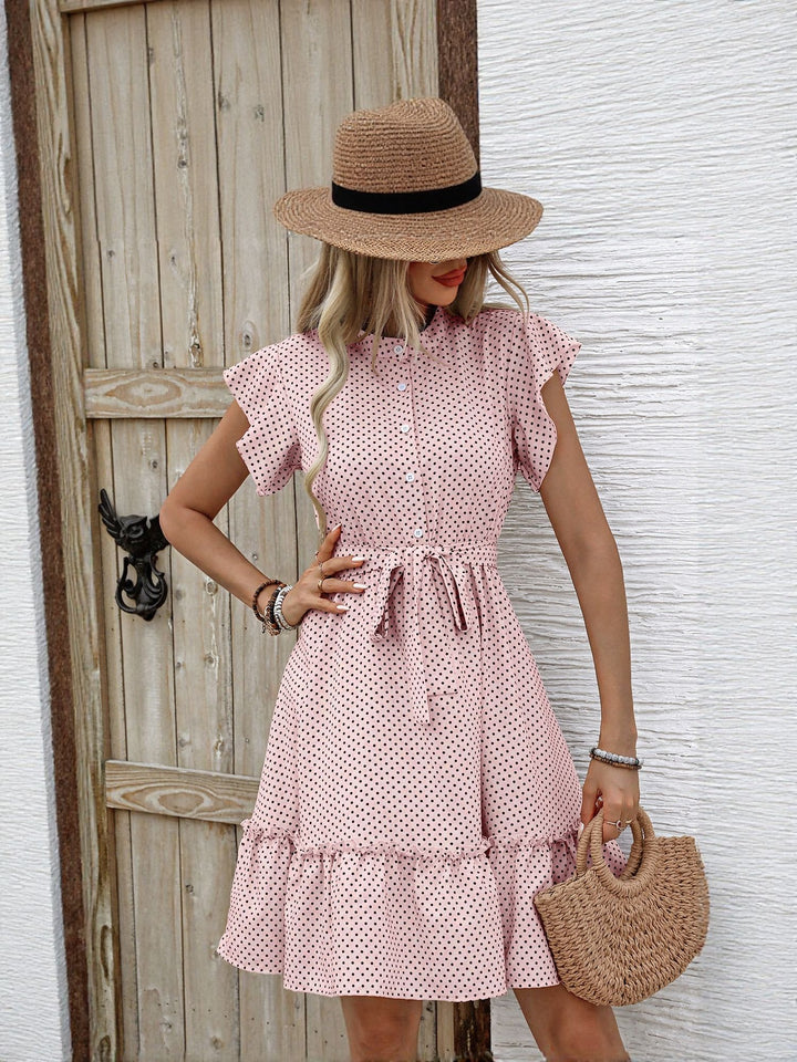 Pink Button Down Dress With Tie Up