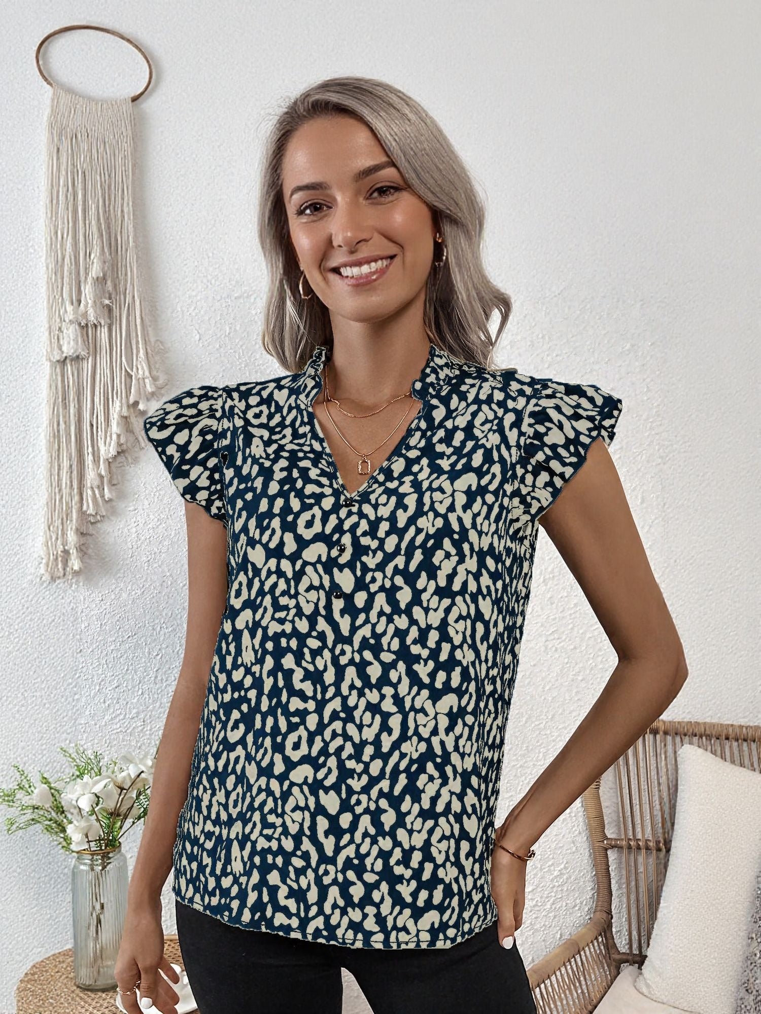 White Animal Print Blouse