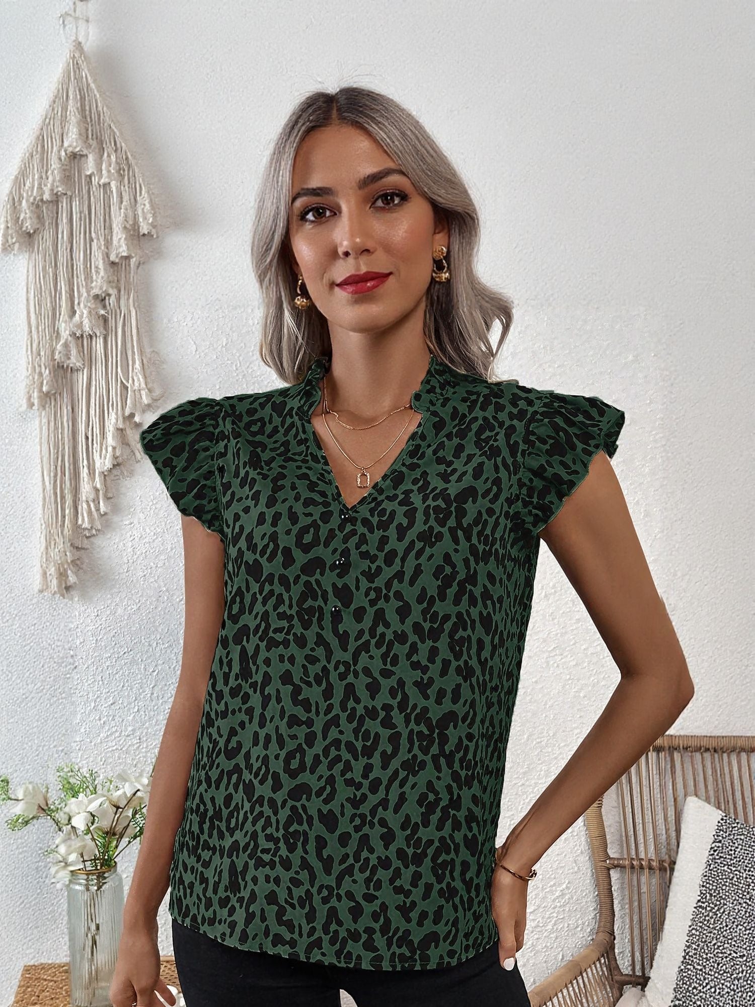 Olive Animal Print Blouse