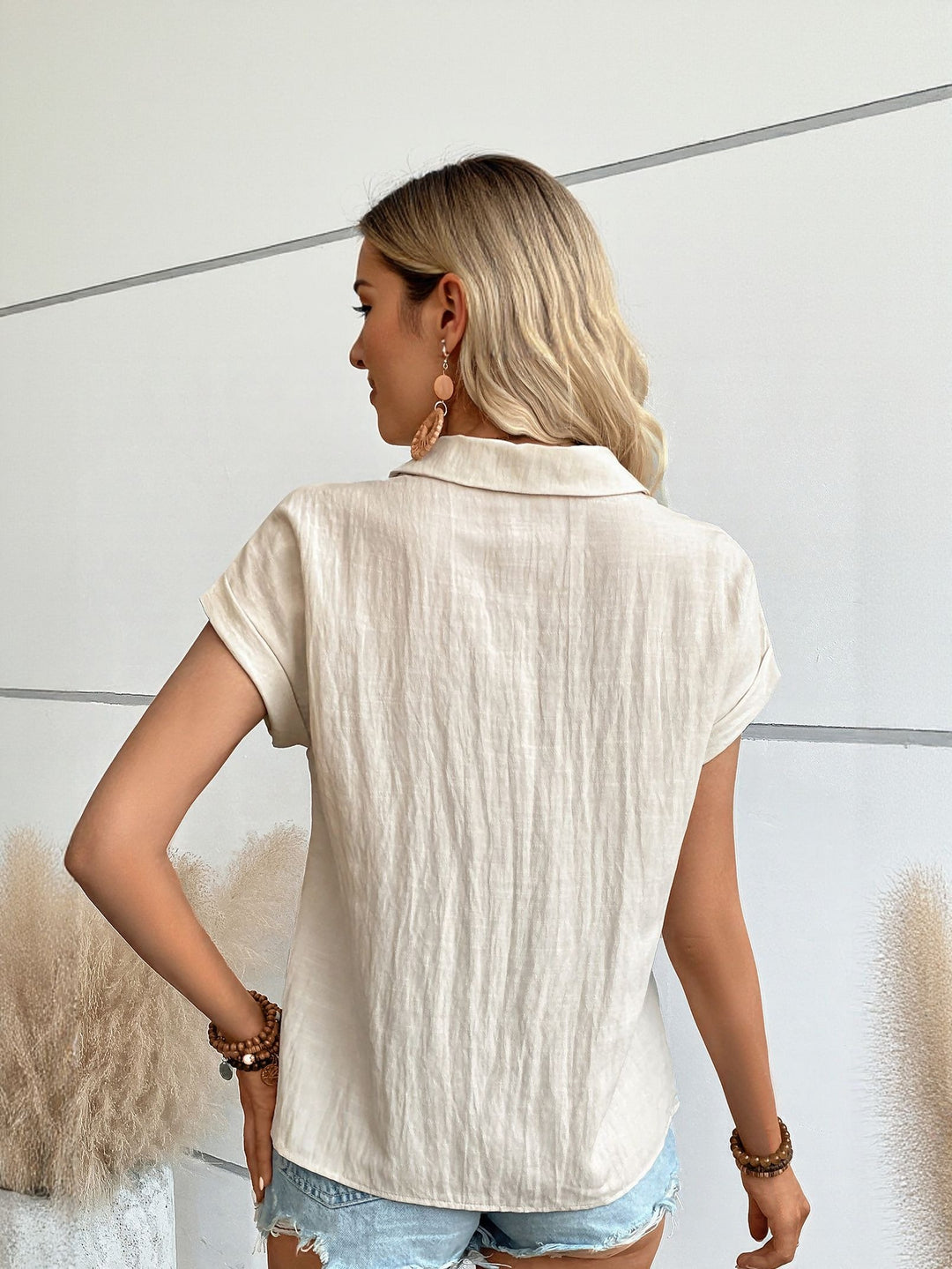 Off White Front Buttoned And Extended Sleeve Top