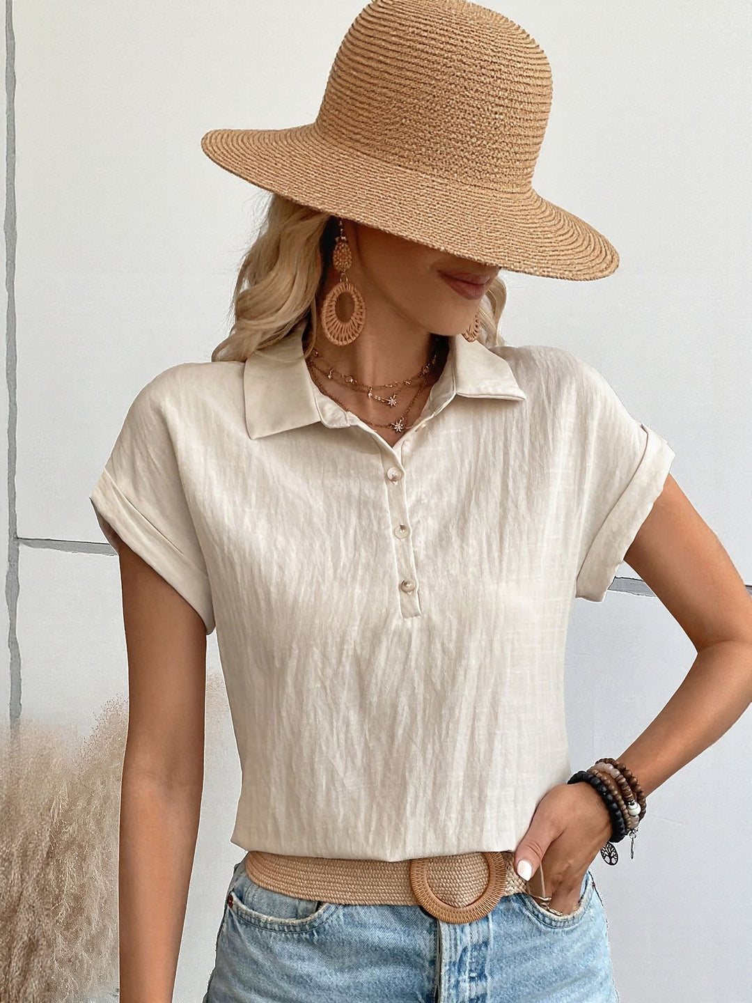Off White Front Buttoned And Extended Sleeve Top