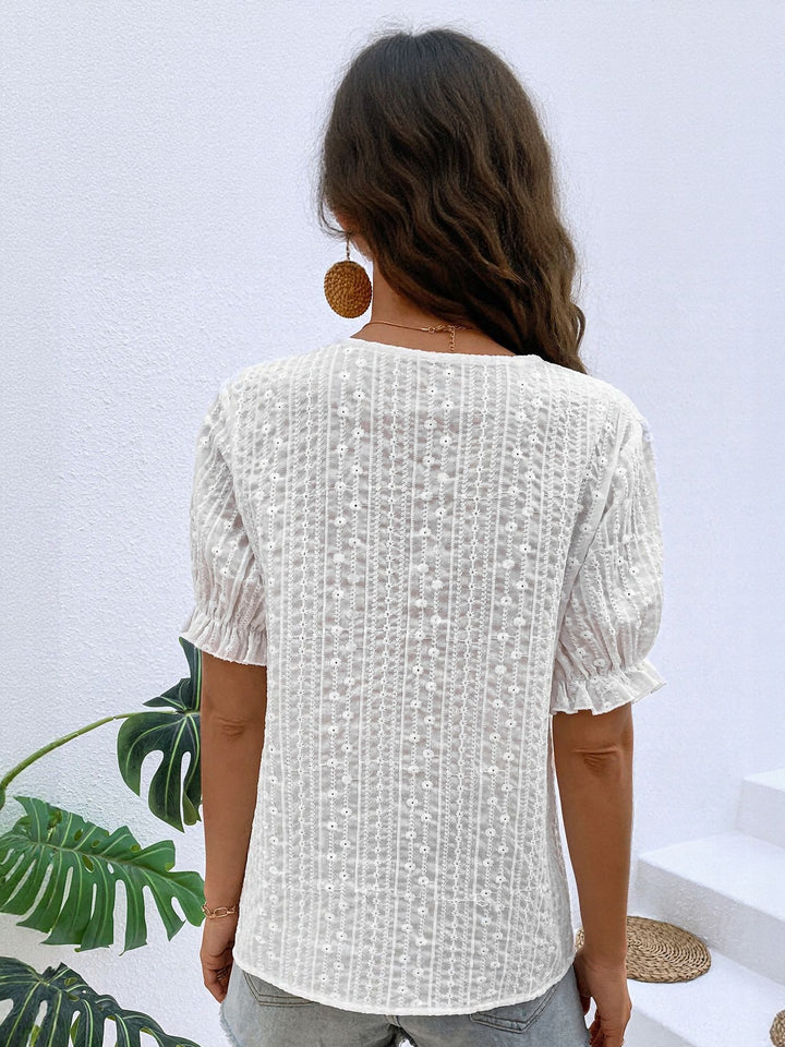 White V Neck Textured Blouse