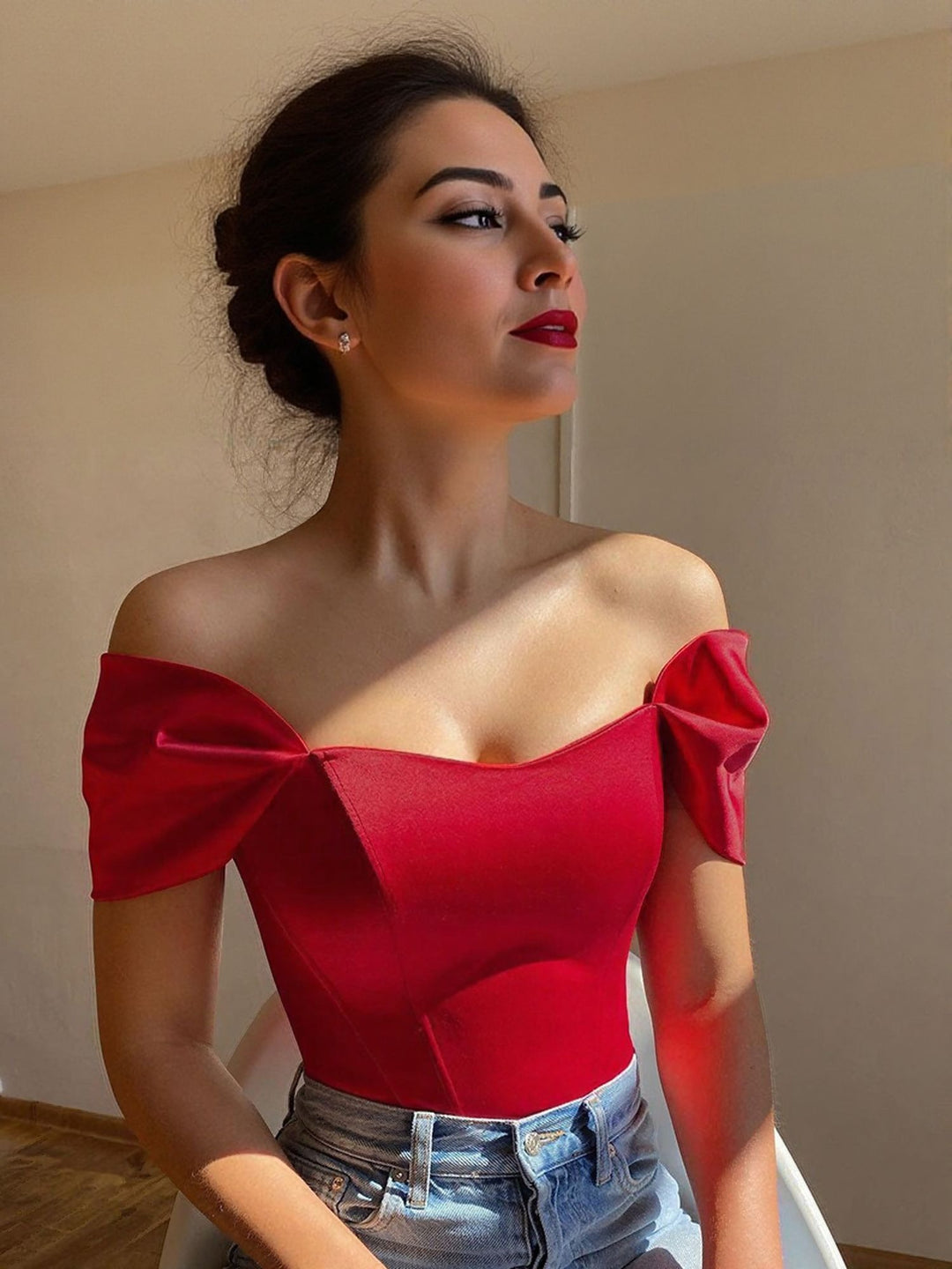 Wine Off Shoulder Corset