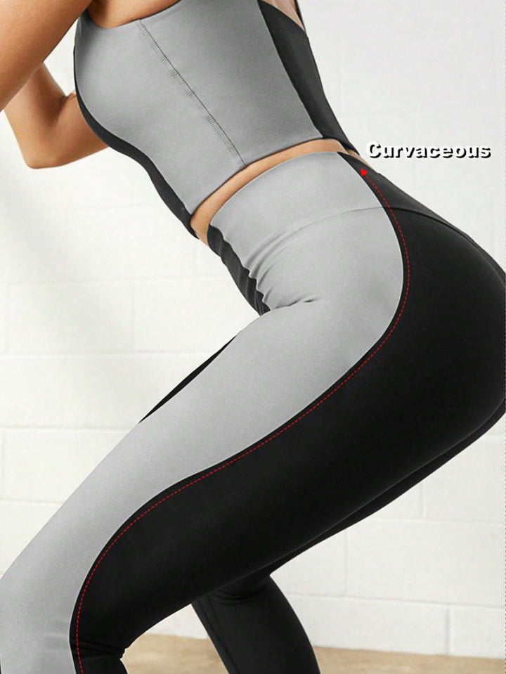 Black High Waist Side Colour Panel Leggings