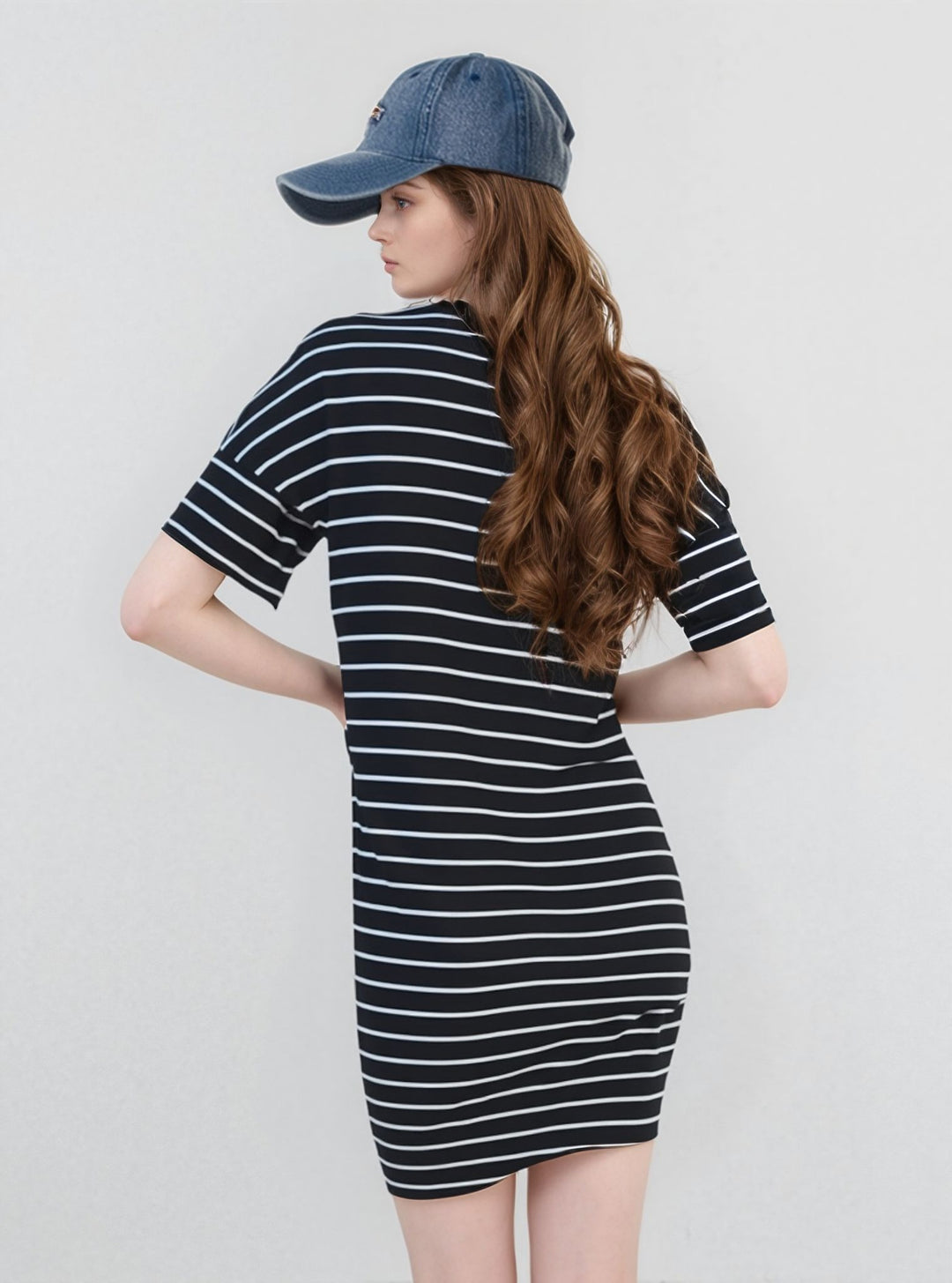Black Stripe Half Sleeves Maxi Dress