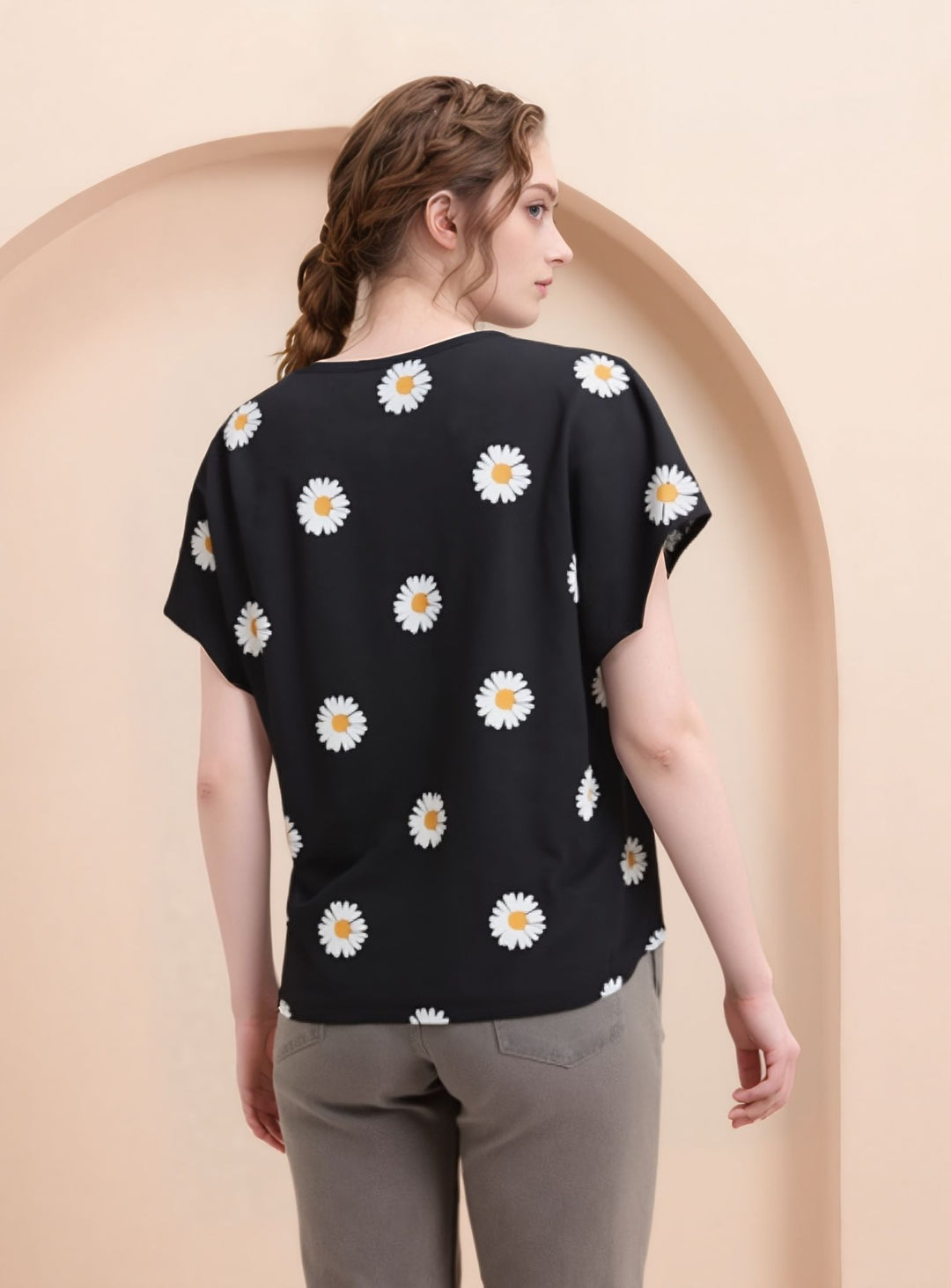 Black Floral Print Top