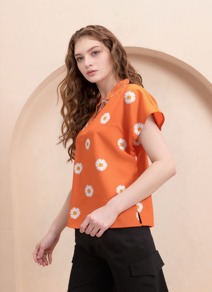 Orange Floral Print Top