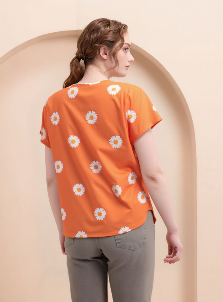 Orange Floral Print Top